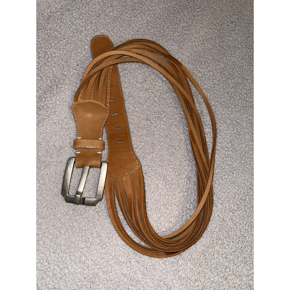 J. Peterman Vintage Tan Leather Fringe Belt Western Cowgirl Women's Size L